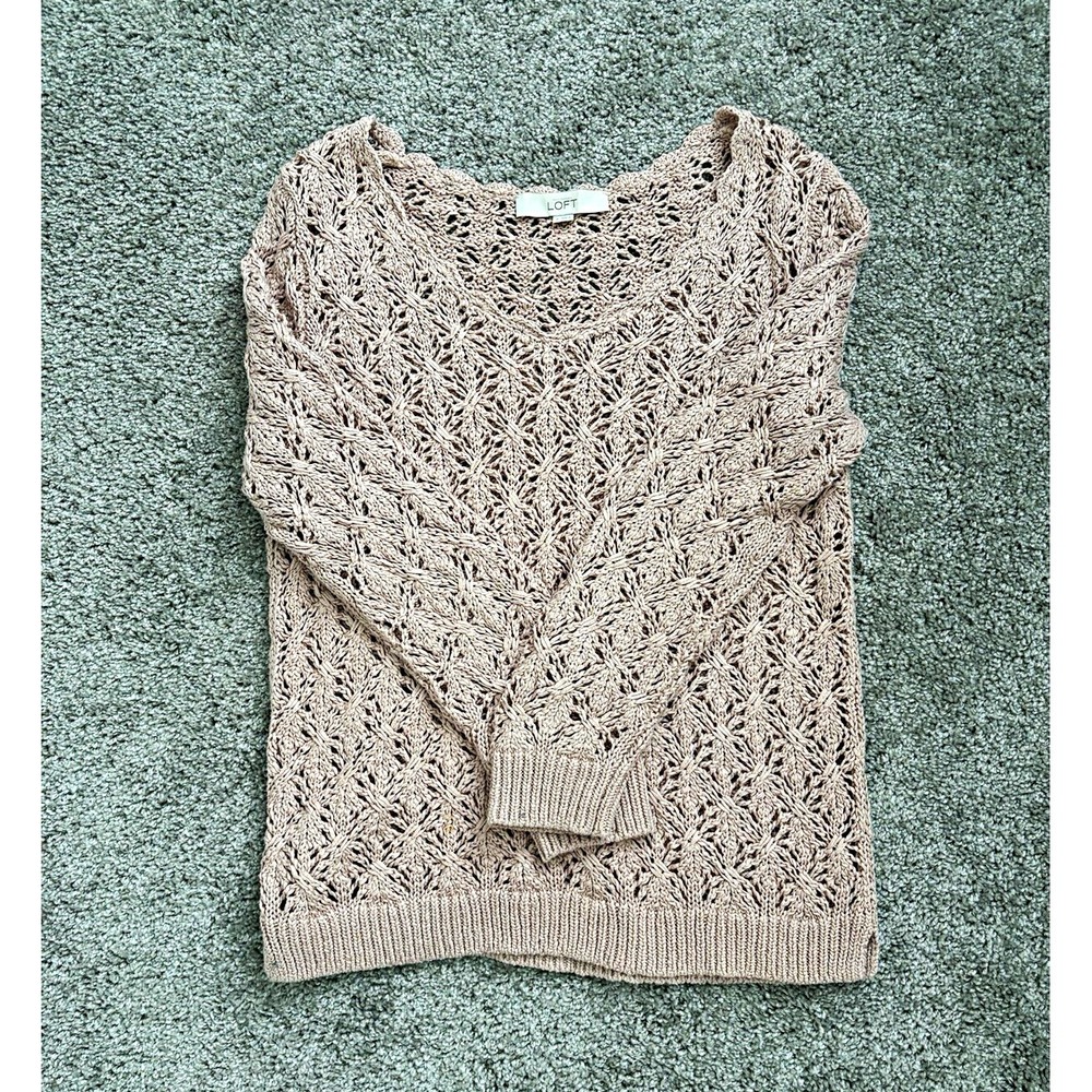 LOFT Women's Pink Open-Knit V-Neck Sweater Size S